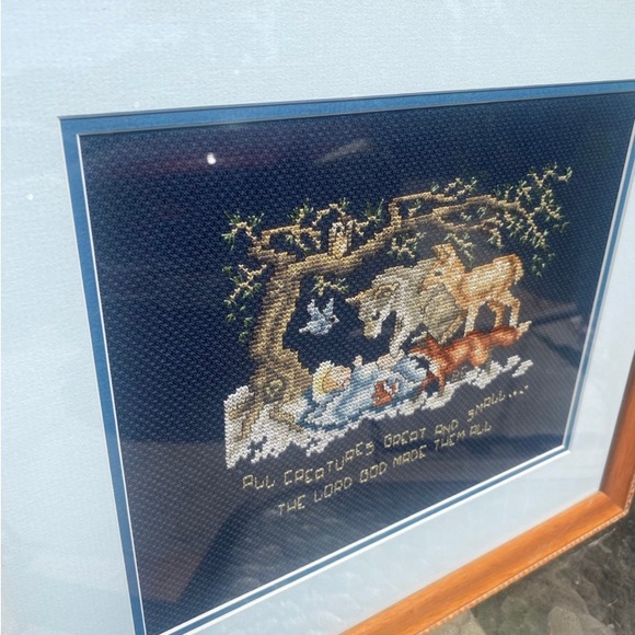 Vintage Cross Stitch Animals Nursery Framed Wall Hanging 16”x14” - Picture 7 of 8